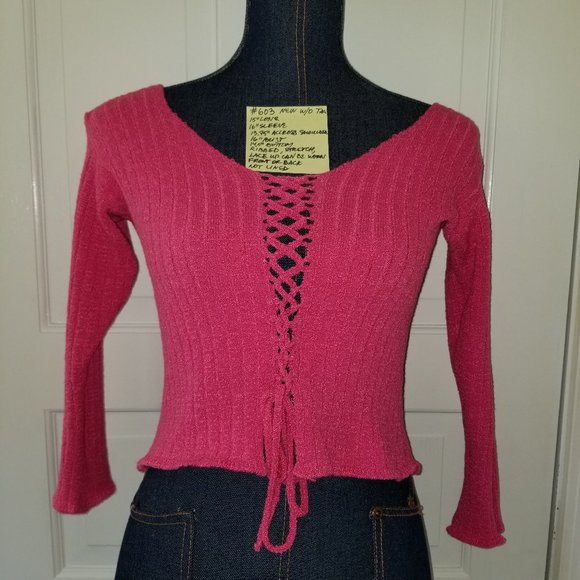 #603 NWOT KD Dance Sexy Hot Pink Ribbed Knit Top S - Picture 1 of 10